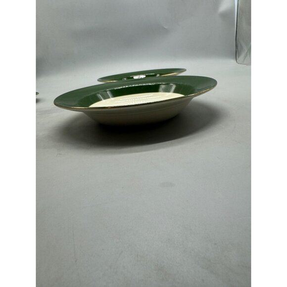 Vintage Walker China Green & White Floral Rimmed Soup Bowls 8" Diameter Set Of 2 - Picture 13 of 14